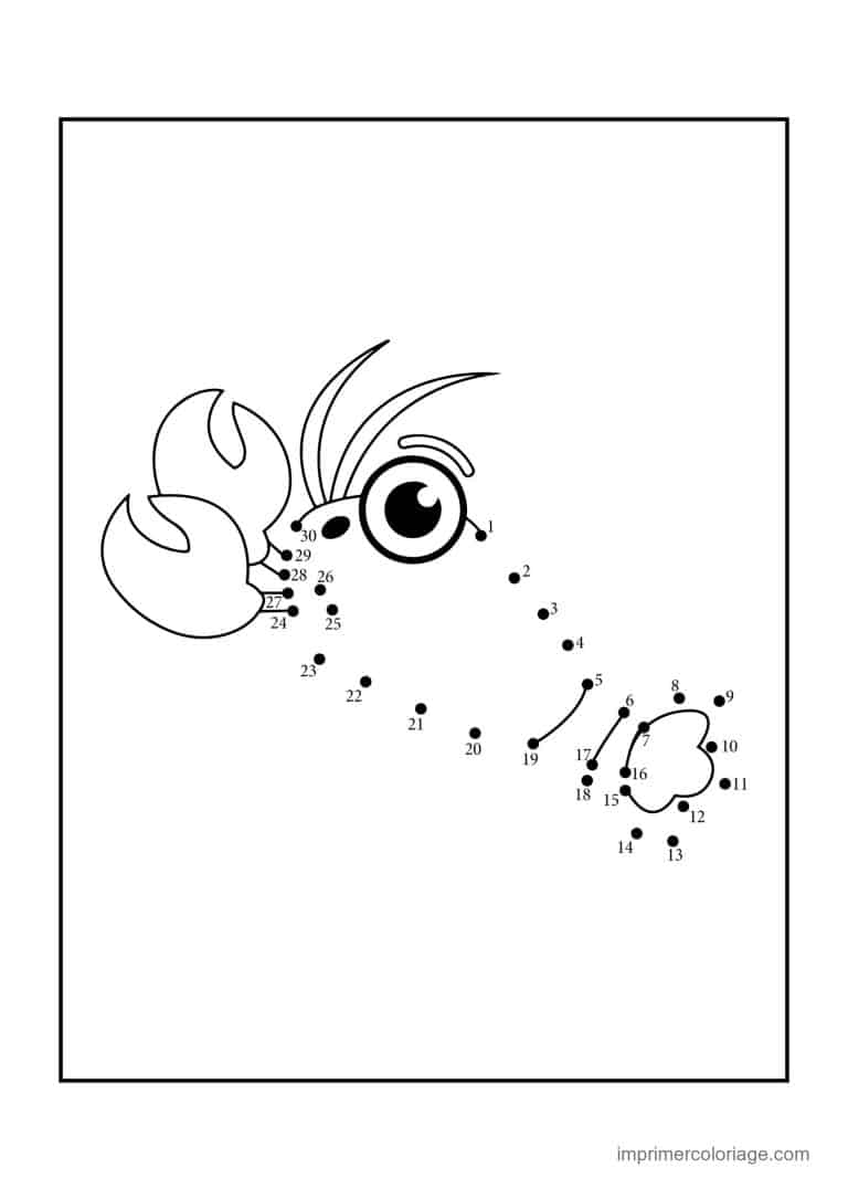 point a relier animal de la mer 1 a 61 crevette - dessin gratuit &agrave; imprimer
