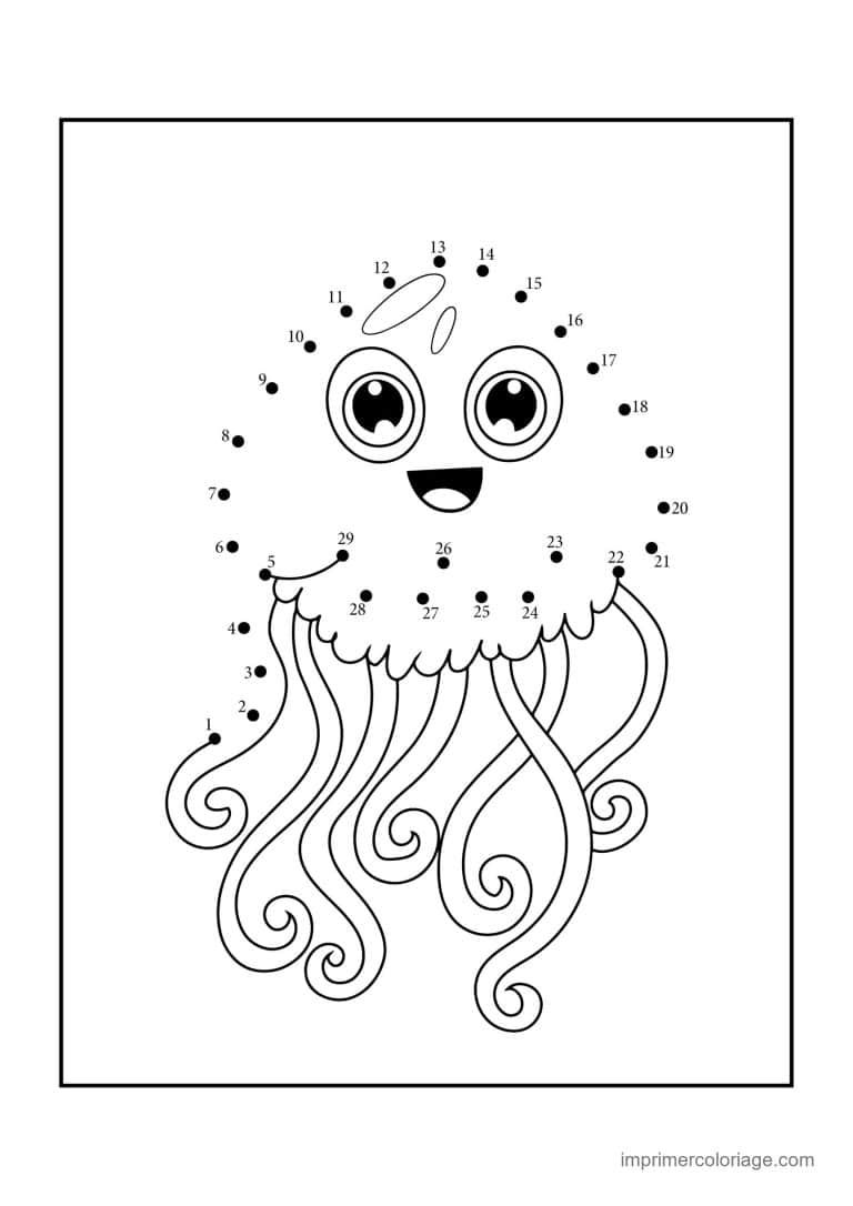 point a relier animal de la mer 1 a 65 meduse souriante - dessin gratuit &agrave; imprimer