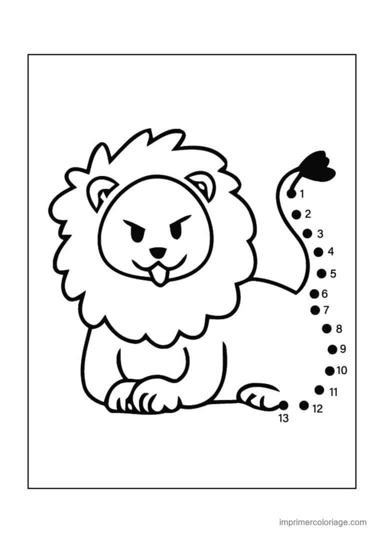 point a relier animal sauvage 1 a 13 lion assis - dessin gratuit &agrave; imprimer