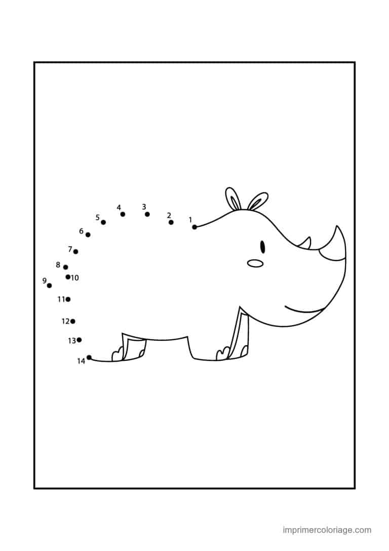 point a relier animal sauvage 1 a 14 rhinoceros - dessin gratuit &agrave; imprimer