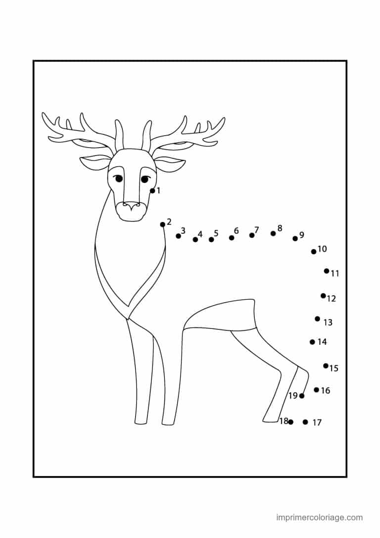 point a relier animal sauvage 1 a 19 cerf aux grands bois - dessin gratuit &agrave; imprimer