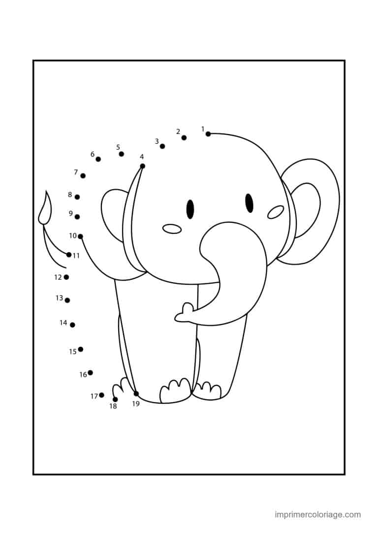 point a relier animal sauvage 1 a 19 elephanteau - dessin gratuit &agrave; imprimer