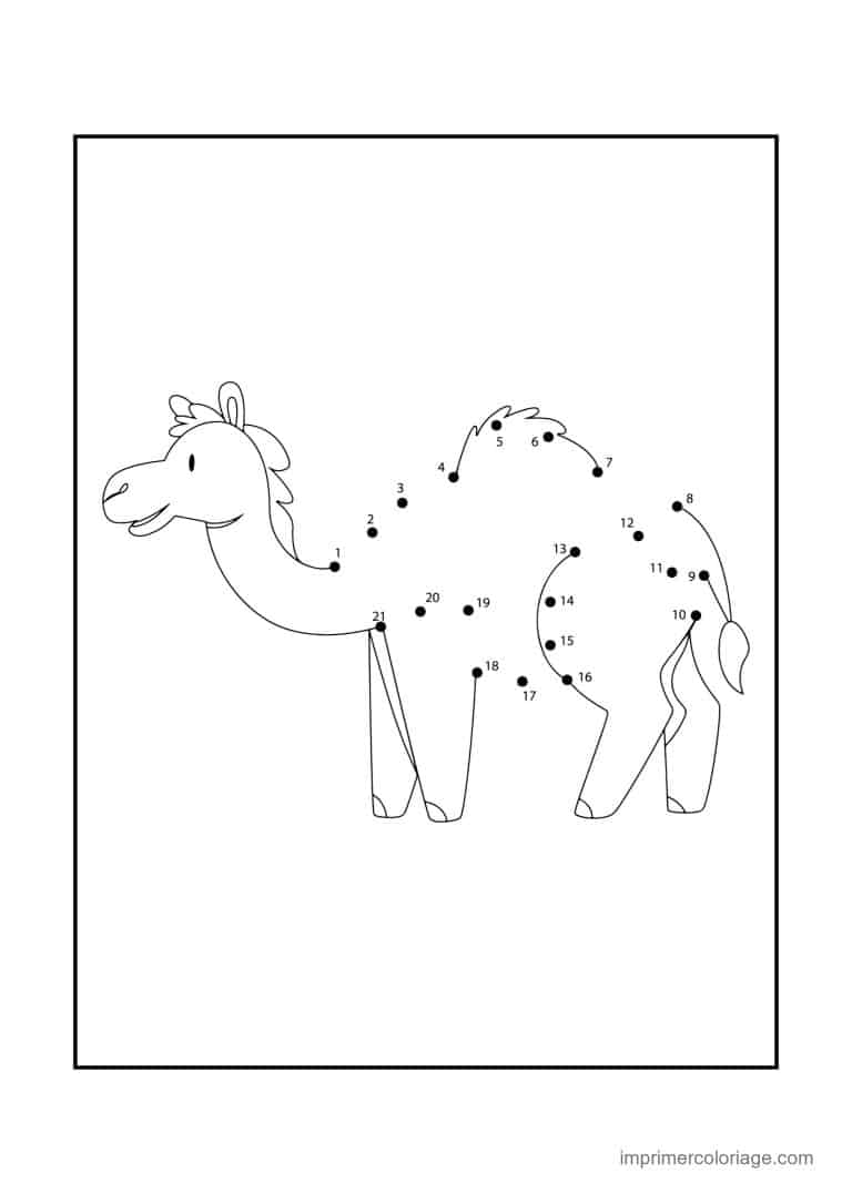 point a relier animal sauvage 1 a 21 chameau - dessin gratuit &agrave; imprimer