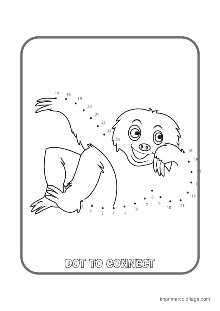 point a relier animal sauvage 1 a 22 paresseux accroche - dessin gratuit &agrave; imprimer
