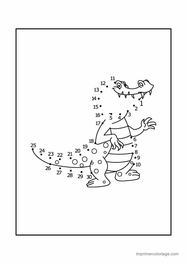 point a relier animal sauvage 1 a 30 crocodile a pois - dessin gratuit &agrave; imprimer