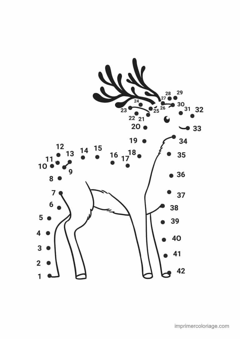 point a relier animal sauvage 1 a 42 cerf aux grands bois - dessin gratuit &agrave; imprimer