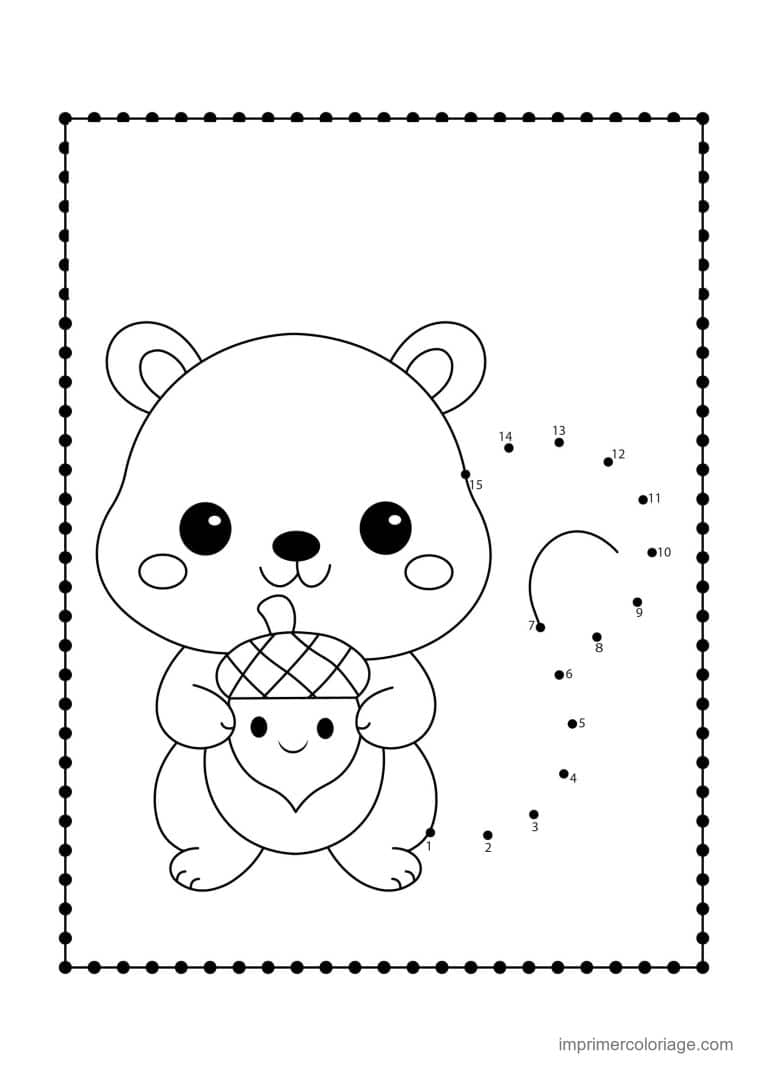 point a relier animal sauvage 1 a 45 ours avec un gland - dessin gratuit &agrave; imprimer