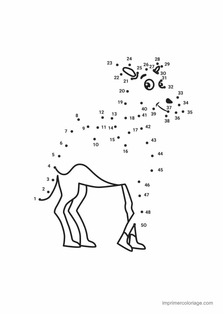 point a relier animal sauvage 1 a 50 chameau - dessin gratuit &agrave; imprimer