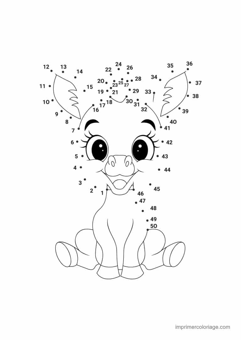 point a relier animal sauvage 1 a 50 girafon assis - dessin gratuit &agrave; imprimer
