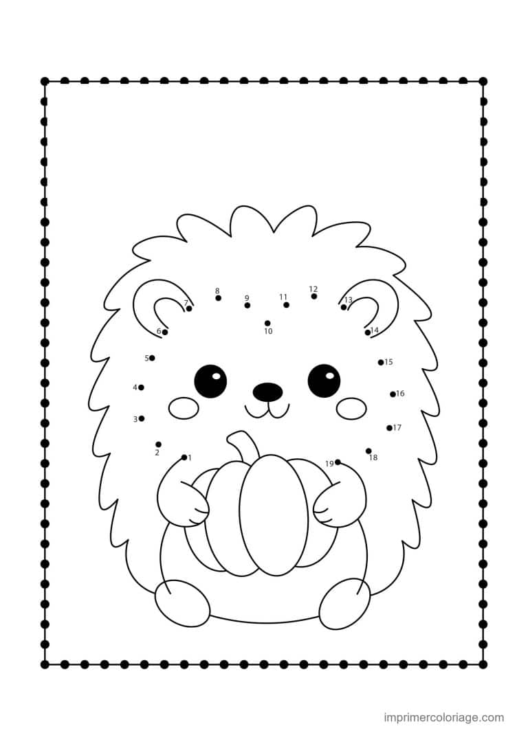 point a relier animal sauvage 1 a 50 herisson avec une citrouille - dessin gratuit &agrave; imprimer