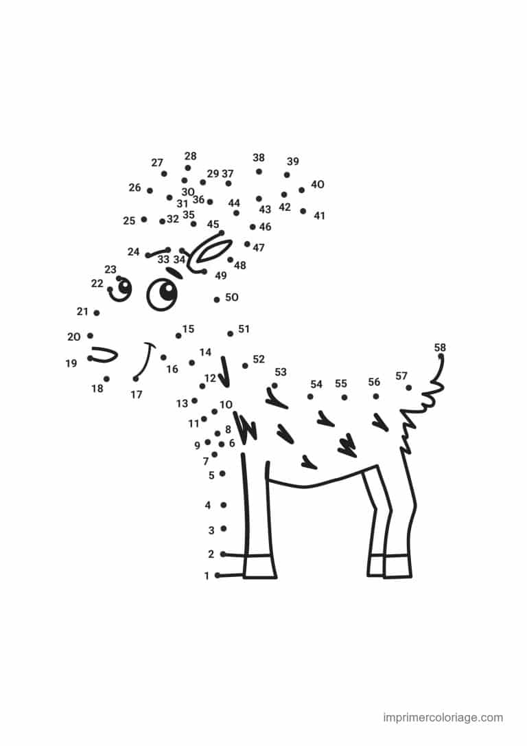 point a relier animal sauvage 1 a 58 girafe tachetee - dessin gratuit &agrave; imprimer