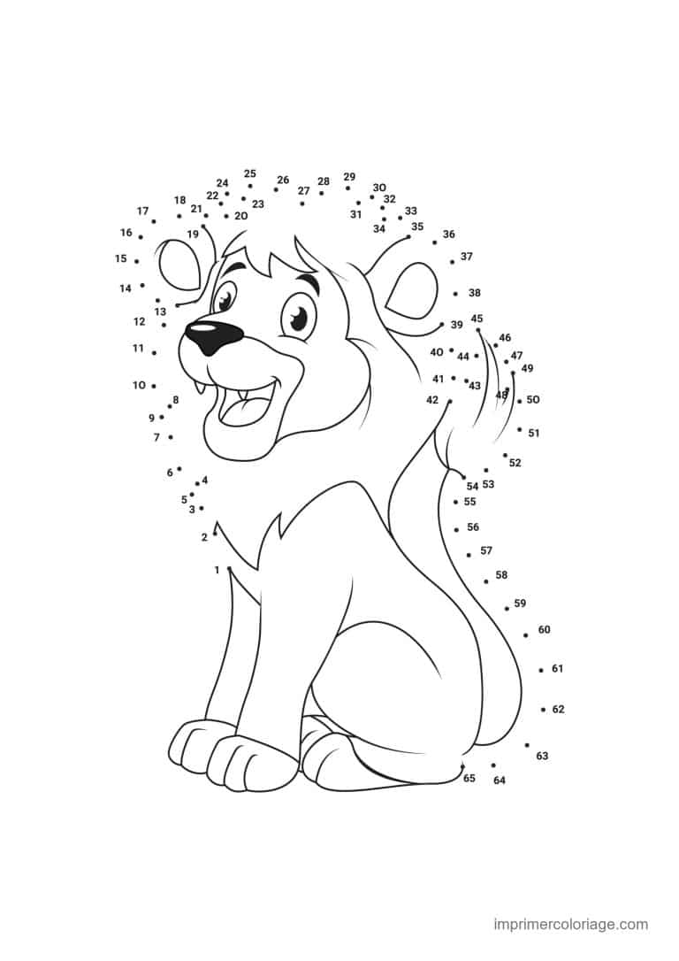 point a relier animal sauvage 1 a 65 lion assis de trois quarts - dessin gratuit &agrave; imprimer
