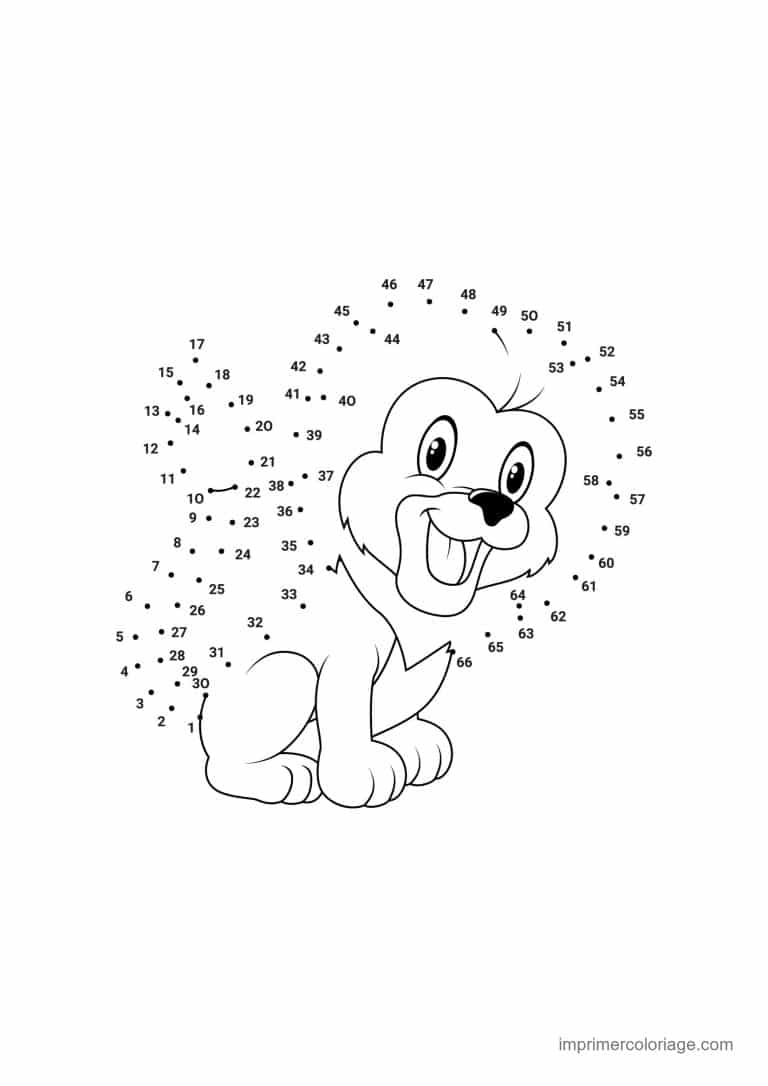point a relier animal sauvage 1 a 66 lion assis souriant - dessin gratuit &agrave; imprimer