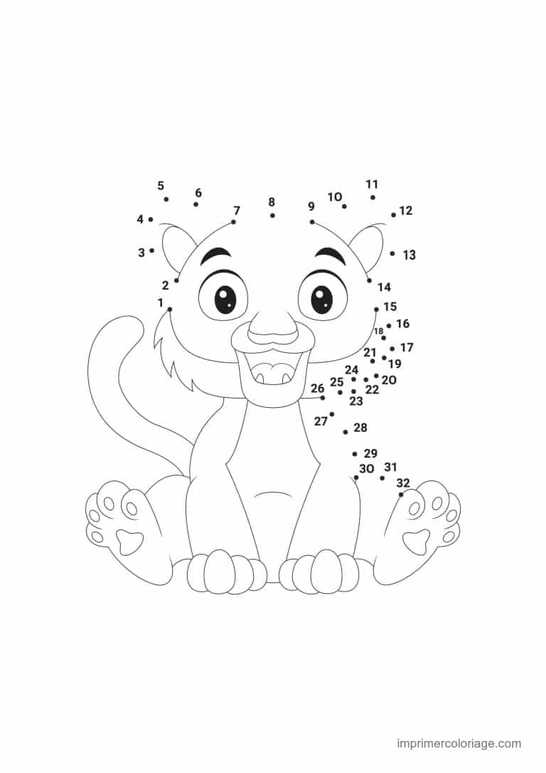 point a relier ce1 1 a 32 bebe tigre assis - dessin gratuit &agrave; imprimer