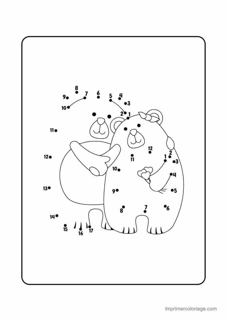 point a relier ce1 1 a 33 deux ours qui s embrassent - dessin gratuit &agrave; imprimer