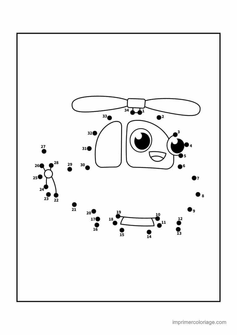 point a relier ce1 1 a 33 helicoptere souriant - dessin gratuit &agrave; imprimer