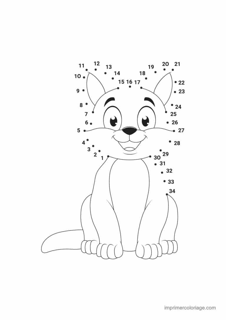 point a relier ce1 1 a 34 chat assis de face - dessin gratuit &agrave; imprimer
