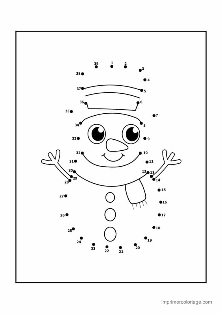 point a relier ce1 1 a 39 bonhomme de neige au chapeau - dessin gratuit &agrave; imprimer