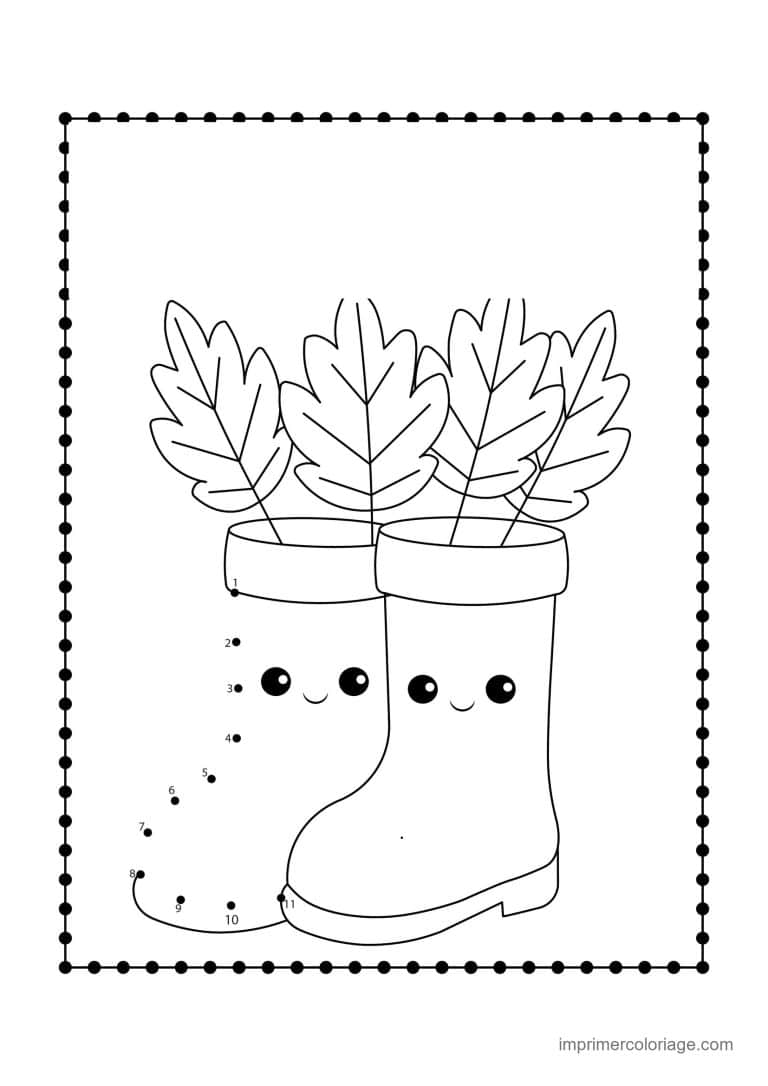 point a relier ce1 1 a 40 bottes avec des feuilles - dessin gratuit &agrave; imprimer