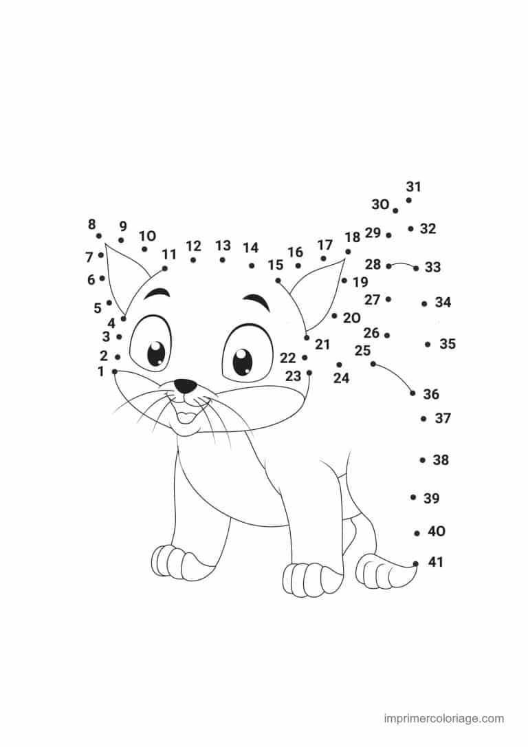 point a relier ce1 1 a 41 chat assis - dessin gratuit &agrave; imprimer