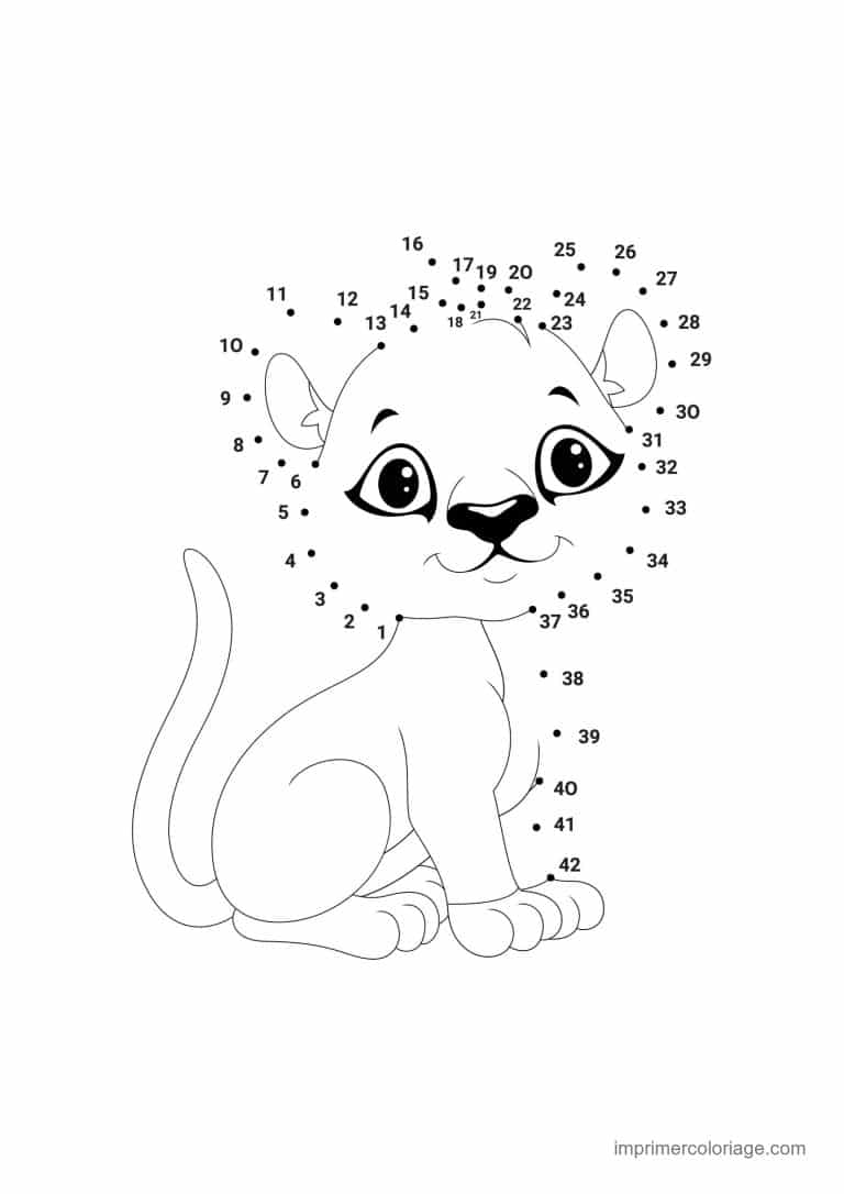 point a relier ce1 1 a 42 bebe guepard assis - dessin gratuit &agrave; imprimer