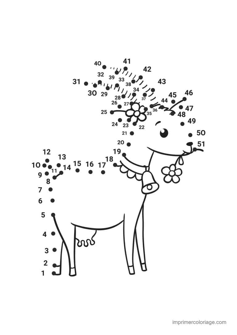 point a relier ce2 1 a 51 cerf avec une clochette - dessin gratuit &agrave; imprimer