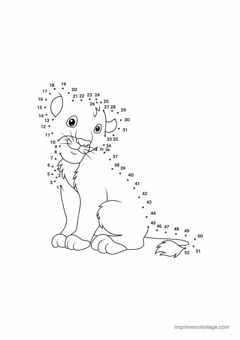 point a relier ce2 1 a 52 chat assis de profil - dessin gratuit &agrave; imprimer