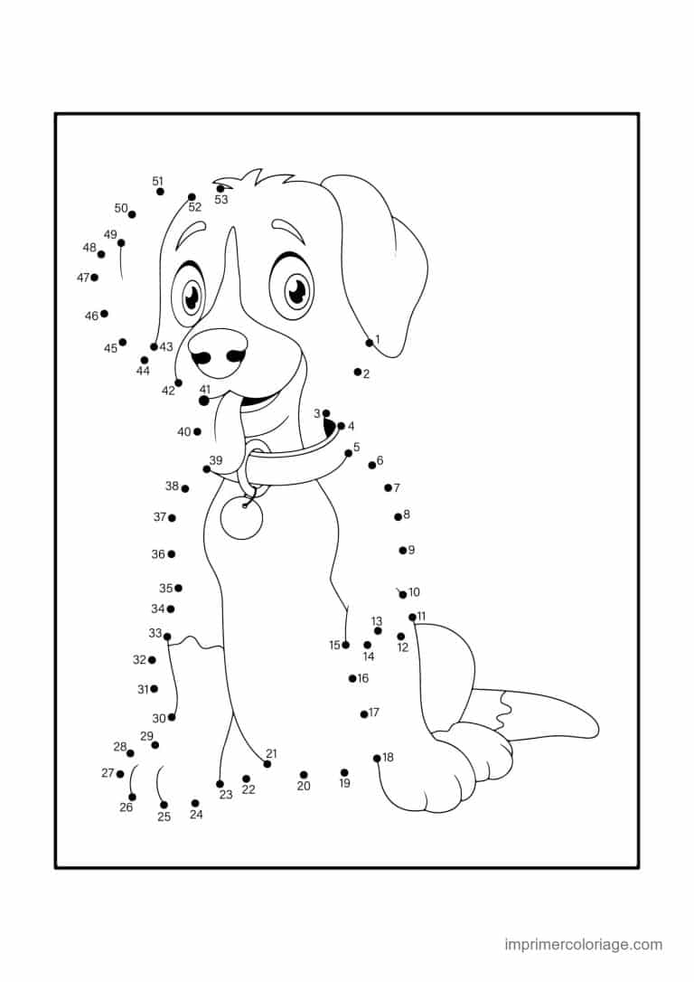 point a relier ce2 1 a 53 chien avec medaille - dessin gratuit &agrave; imprimer