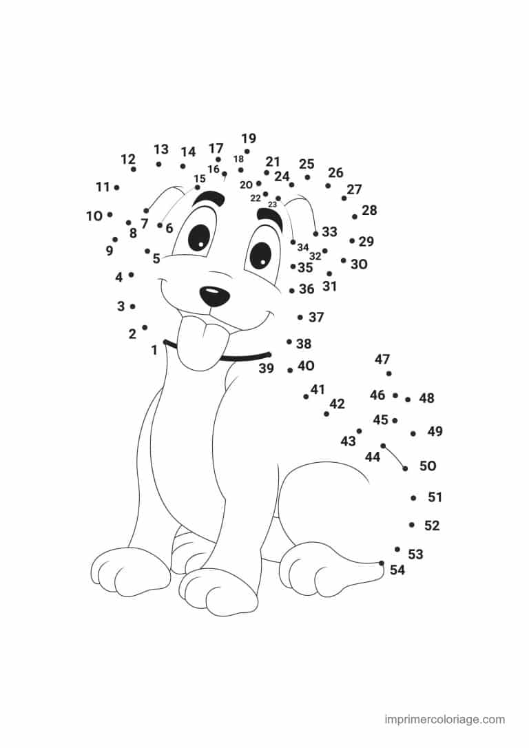 point a relier ce2 1 a 54 chien assis qui tire la langue - dessin gratuit &agrave; imprimer