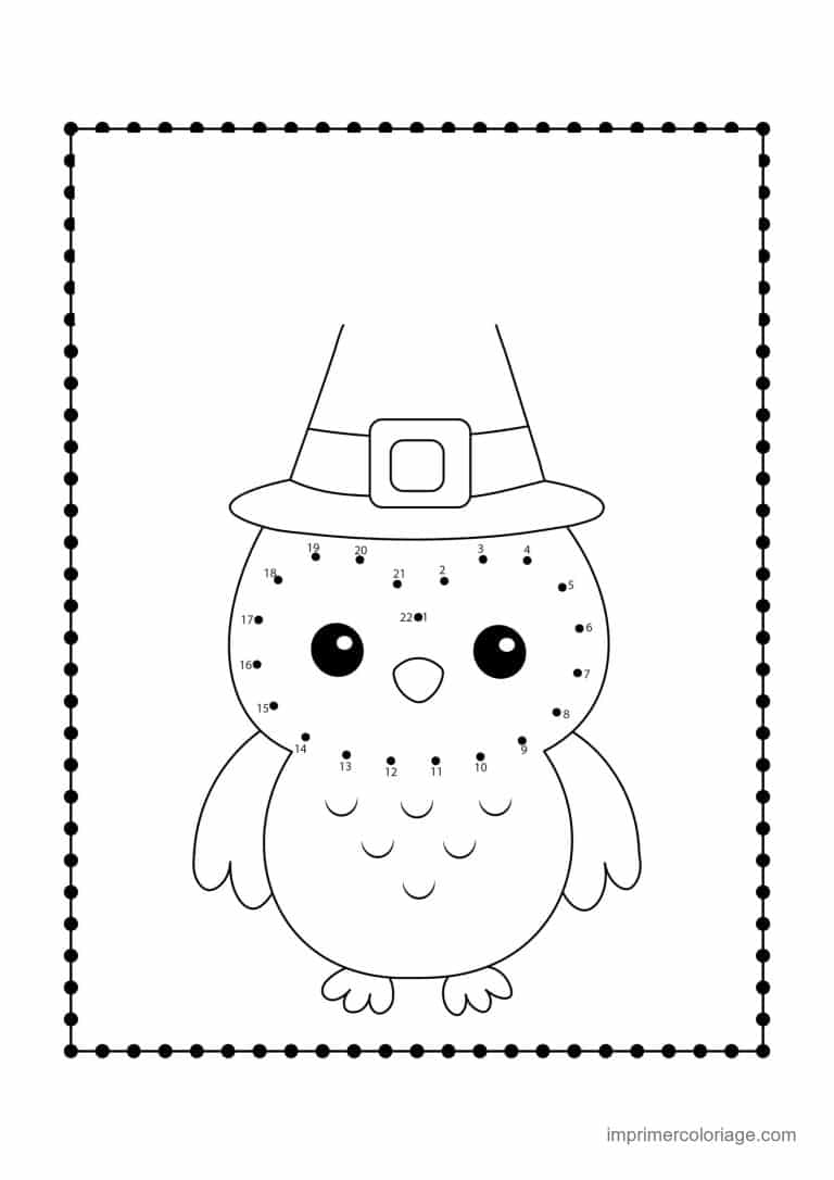 point a relier ce2 1 a 54 hibou au chapeau de pelerin - dessin gratuit &agrave; imprimer