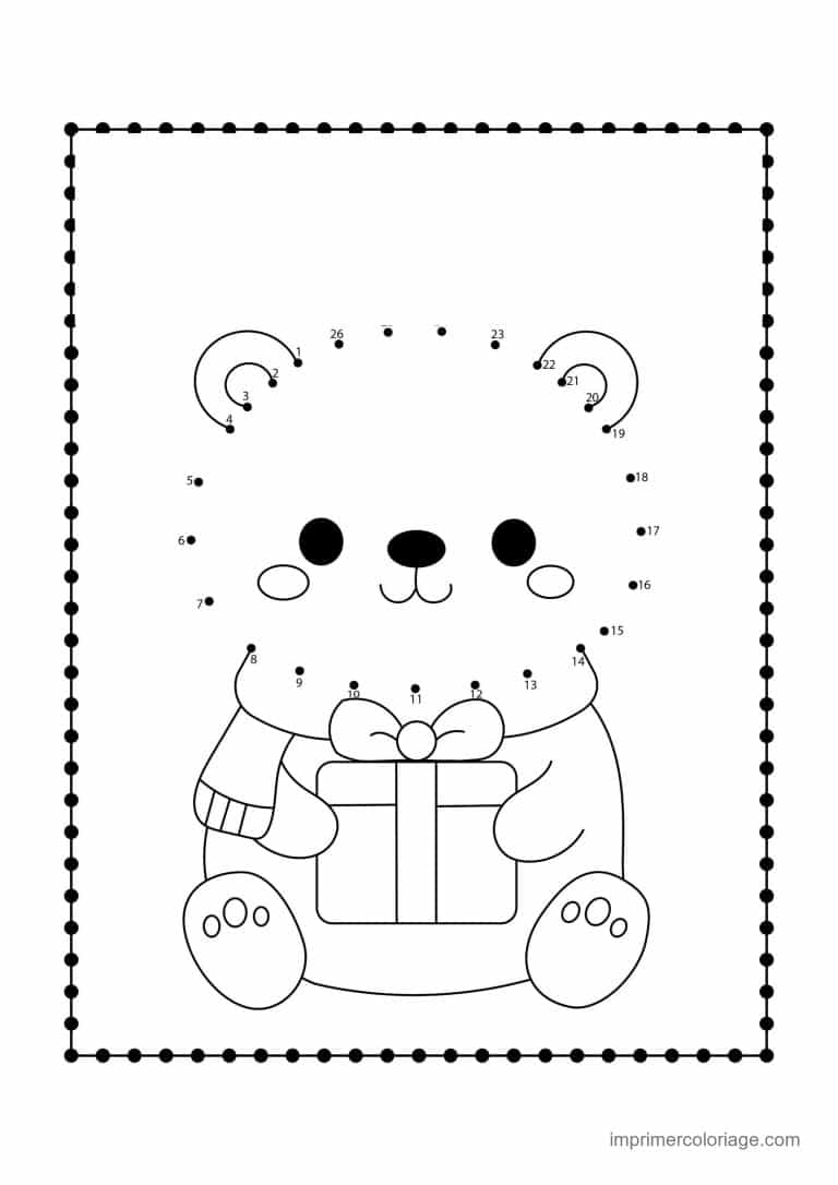 point a relier ce2 1 a 57 ours polaire avec un cadeau - dessin gratuit &agrave; imprimer