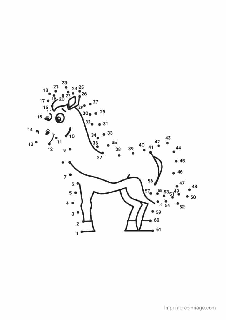 point a relier ce2 1 a 61 cheval au trot - dessin gratuit &agrave; imprimer