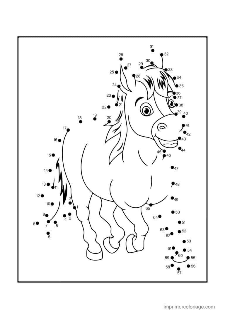 point a relier ce2 1 a 65 cheval a la criniere fournie - dessin gratuit &agrave; imprimer