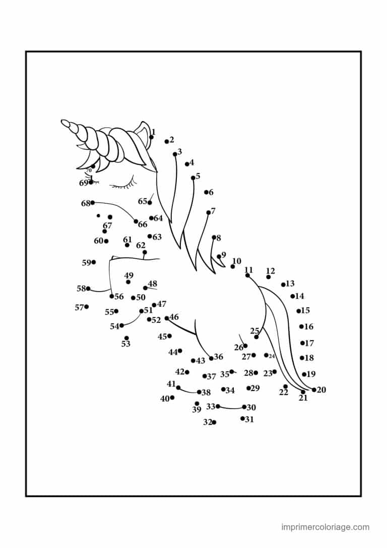 point a relier ce2 1 a 69 licorne a la corne torsadee - dessin gratuit &agrave; imprimer