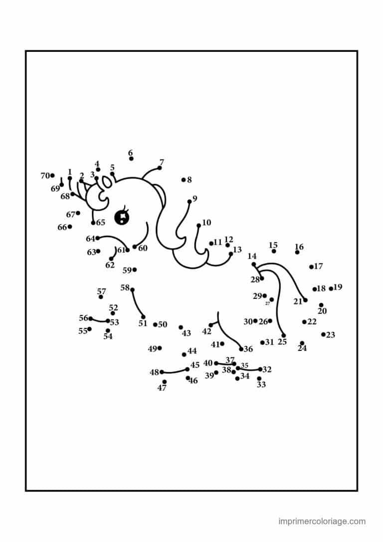 point a relier ce2 1 a 70 licorne a la longue criniere - dessin gratuit &agrave; imprimer