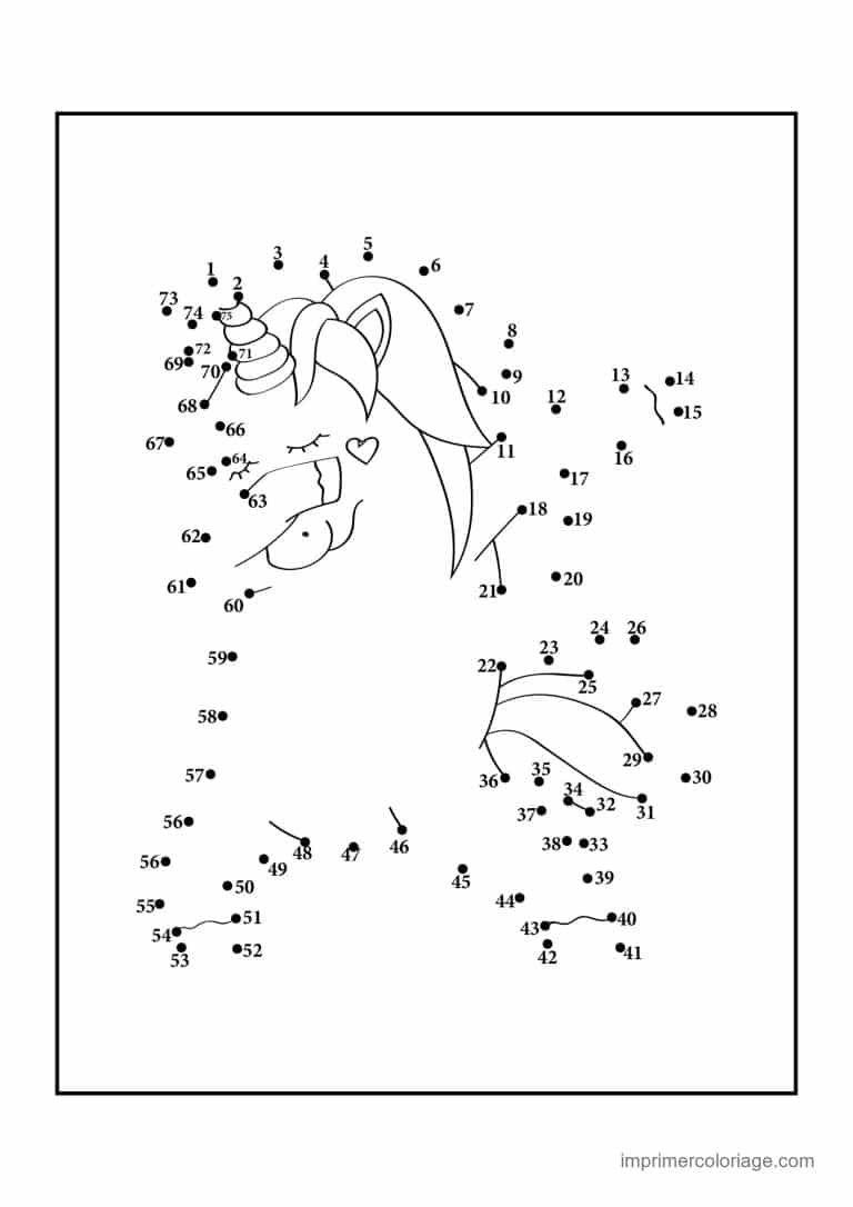 point a relier cm1 1 a 74 licorne avec un coeur - dessin gratuit &agrave; imprimer