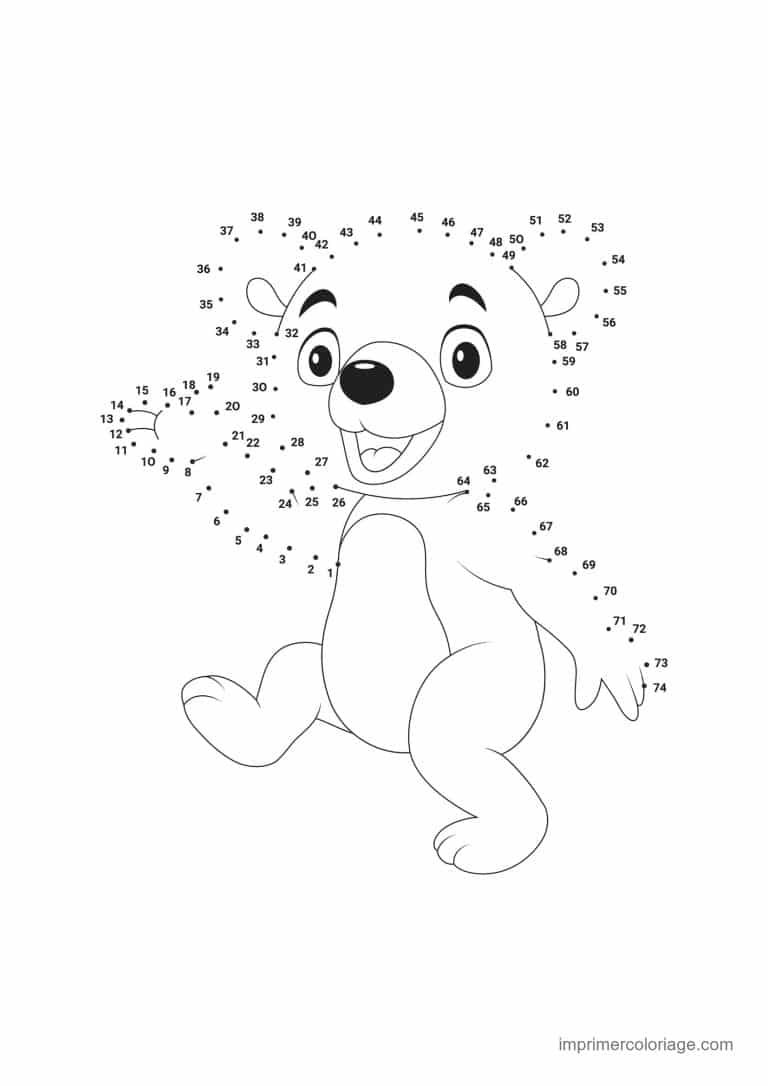 point a relier cm1 1 a 74 ours assis - dessin gratuit &agrave; imprimer