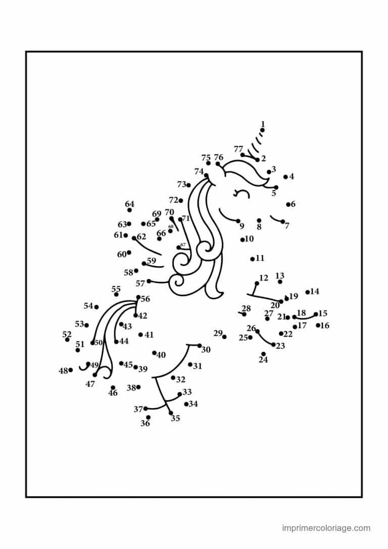 point a relier cm1 1 a 77 licorne a la criniere bouclee - dessin gratuit &agrave; imprimer
