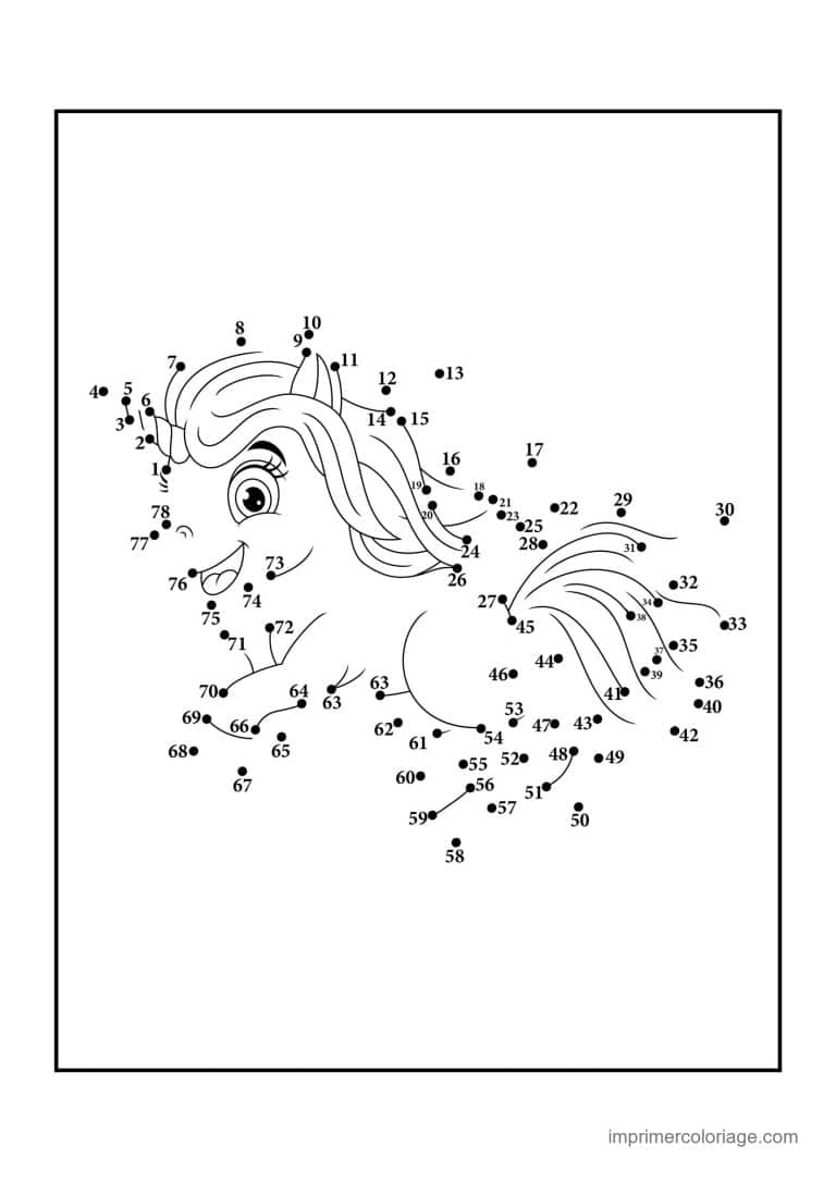 point a relier cm1 1 a 77 licorne a la longue queue - dessin gratuit &agrave; imprimer