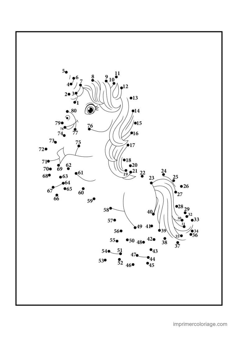 point a relier cm1 1 a 80 licorne a la criniere fournie - dessin gratuit &agrave; imprimer