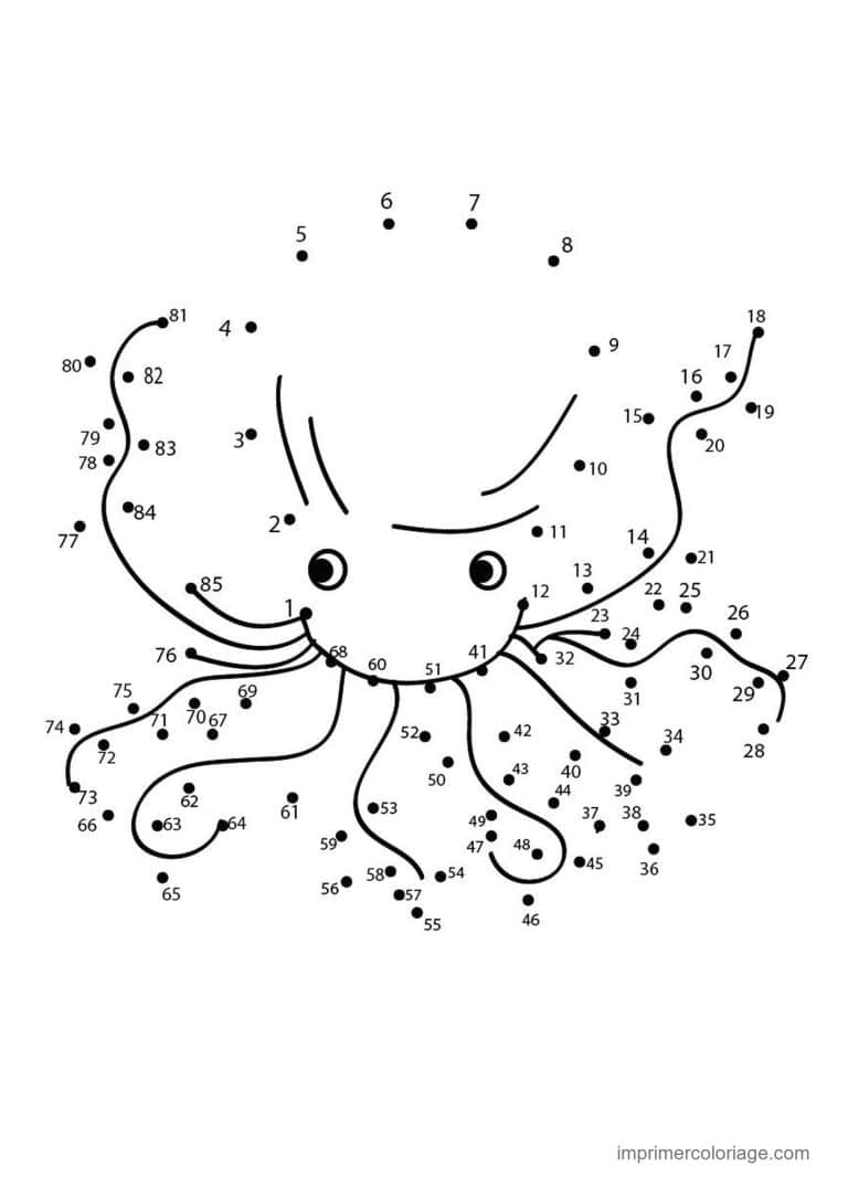 point a relier cm1 1 a 85 pieuvre souriante - dessin gratuit &agrave; imprimer