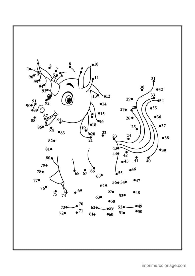 point a relier cm1 1 a 96 licorne aux longues meches - dessin gratuit &agrave; imprimer