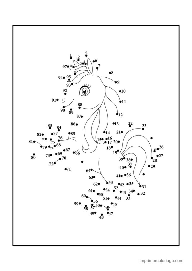 point a relier cm1 1 a 97 licorne a la criniere longue - dessin gratuit &agrave; imprimer