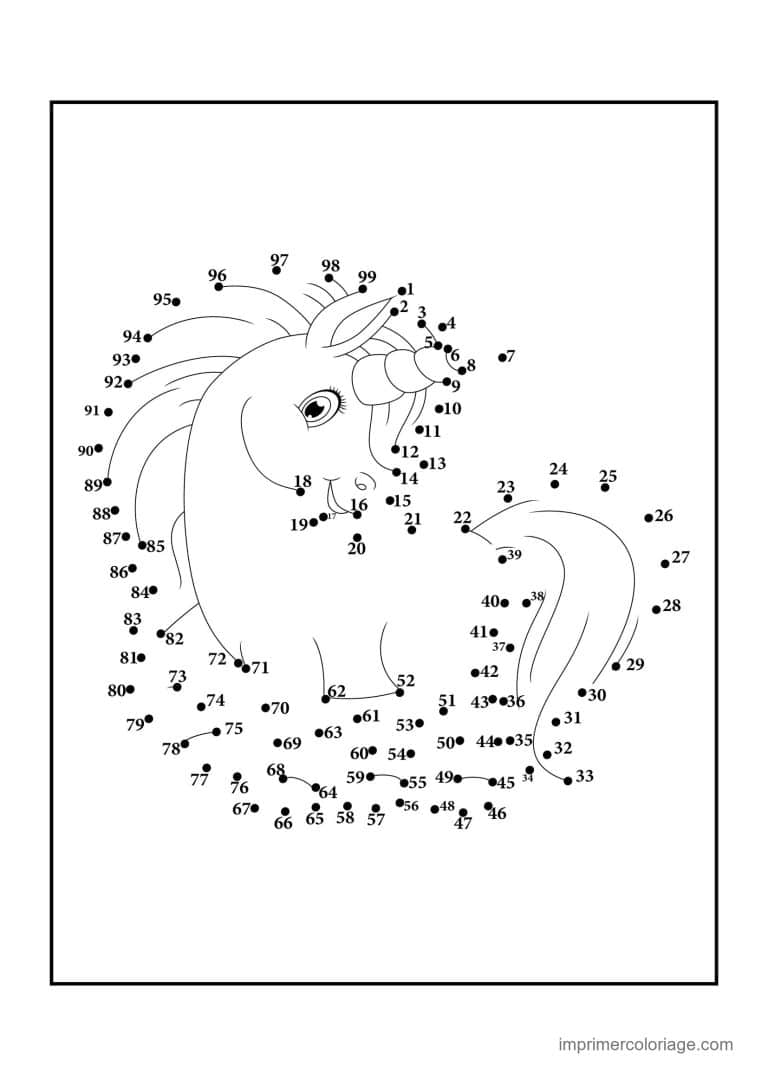 point a relier cm1 1 a 99 licorne couchee - dessin gratuit &agrave; imprimer