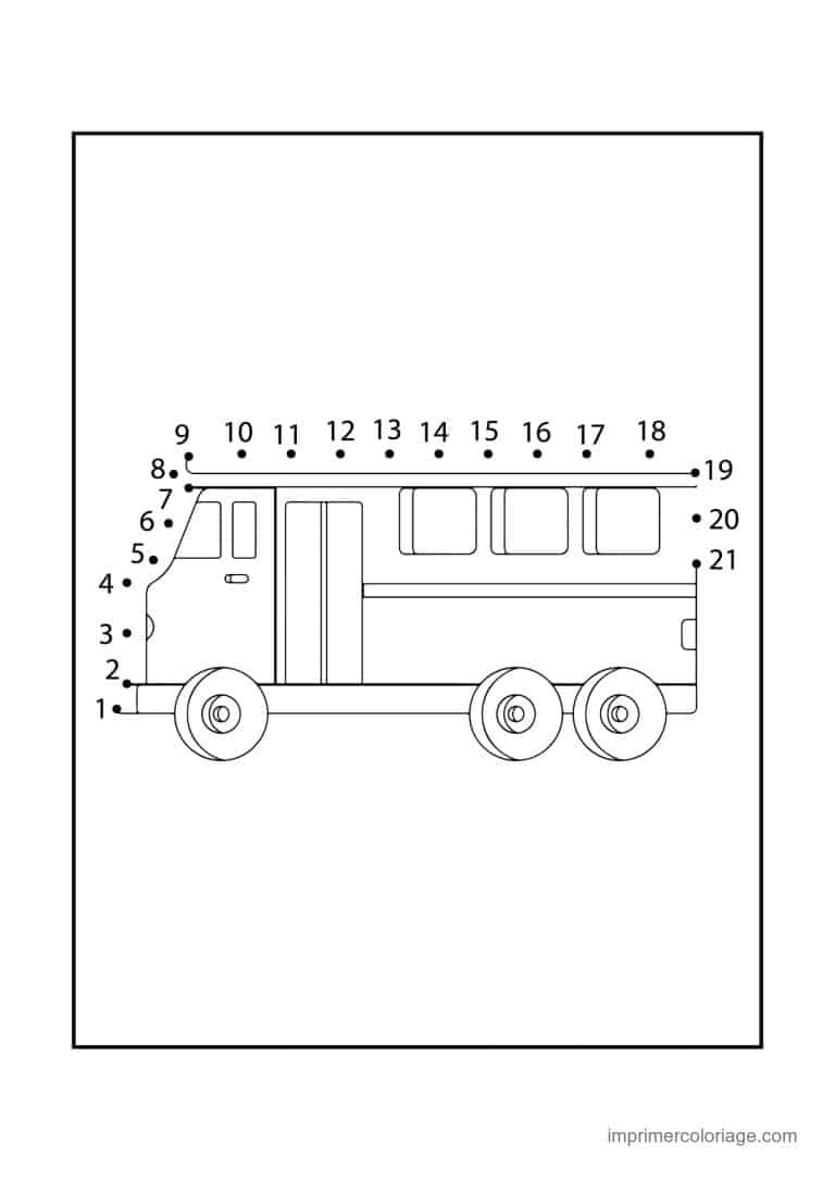 point a relier cp 1 a 21 autobus - dessin gratuit &agrave; imprimer