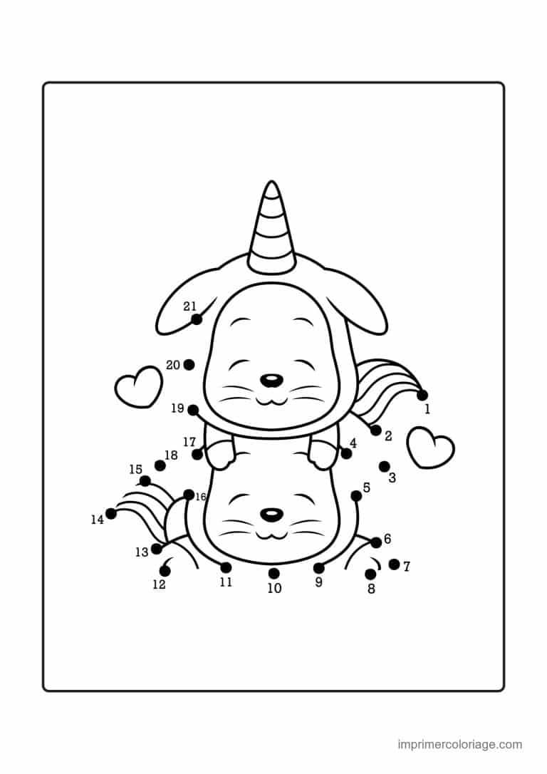 point a relier cp 1 a 21 chien licorne - dessin gratuit &agrave; imprimer