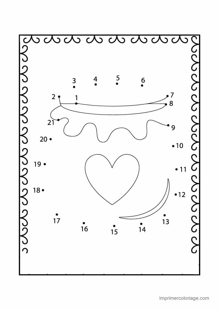 point a relier cp 1 a 21 coeur avec un ruban - dessin gratuit &agrave; imprimer