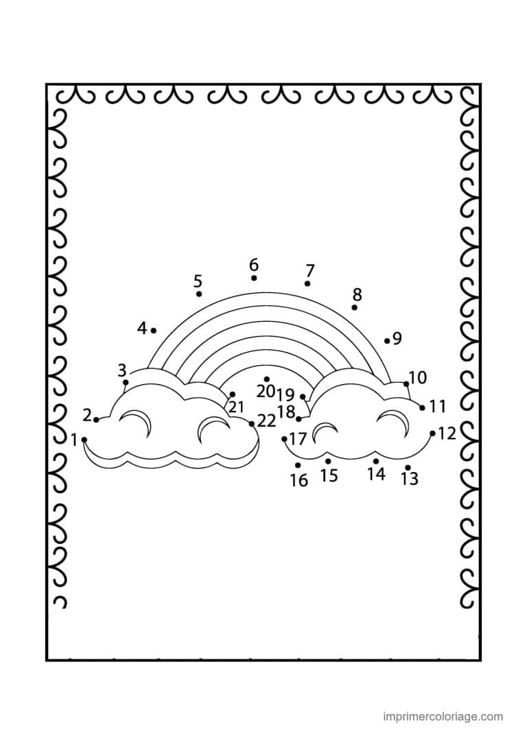point a relier cp 1 a 22 arc en ciel avec nuages - dessin gratuit &agrave; imprimer