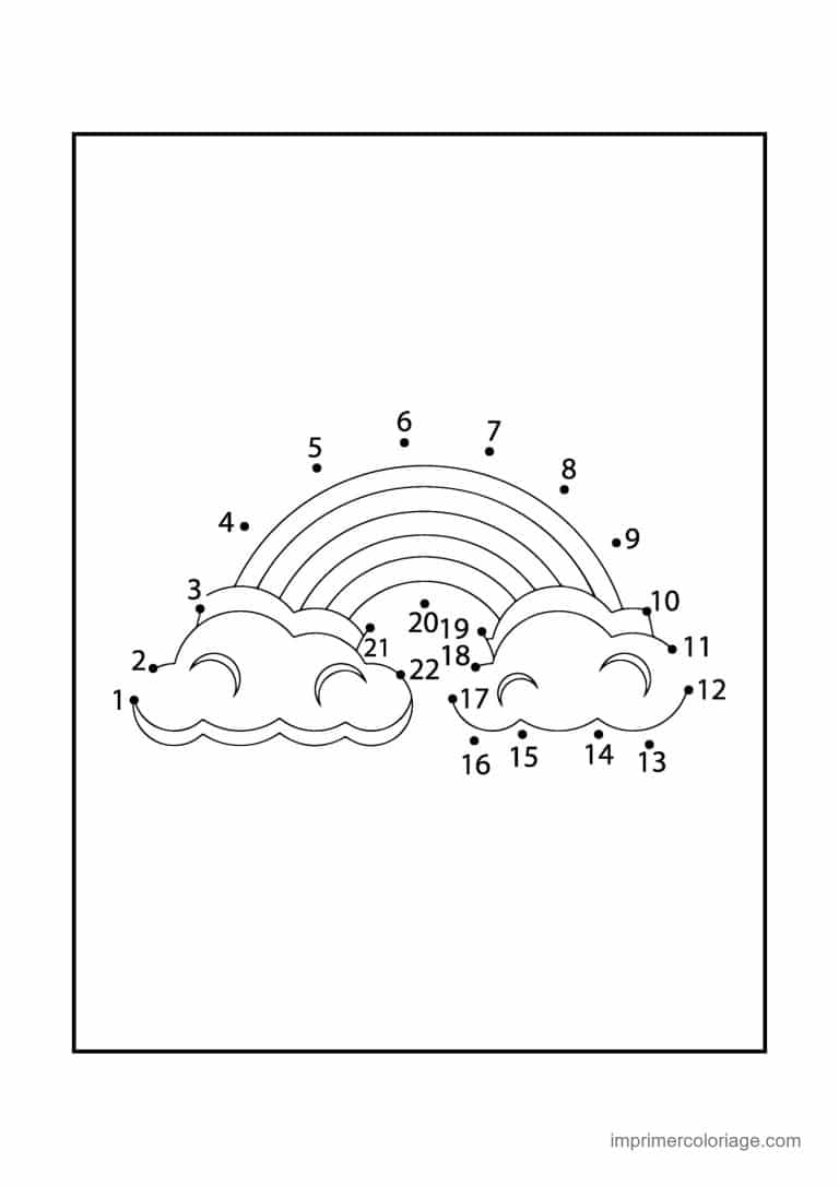 point a relier cp 1 a 22 arc en ciel avec nuages - dessin gratuit &agrave; imprimer