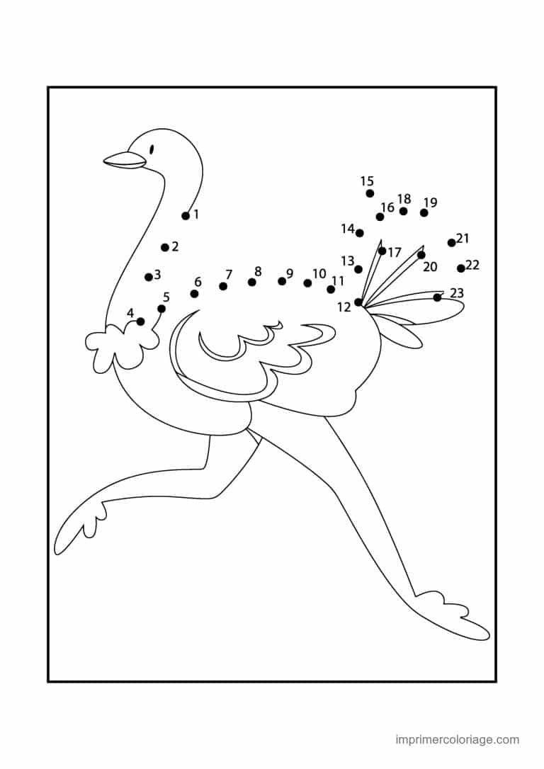 point a relier cp 1 a 23 autruche - dessin gratuit &agrave; imprimer
